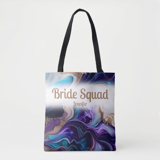 Bolsa Tote Noiva Roxa e Dourada Esquadra Casamento (Frente)