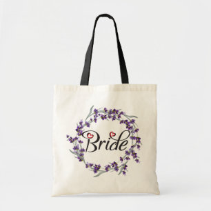 Bolsa Tote Noiva roxa floral da caligrafia da grinalda bonita