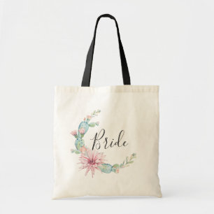 Bolsa Tote Noiva. Suculentes de aquarela. Cacto de casamento