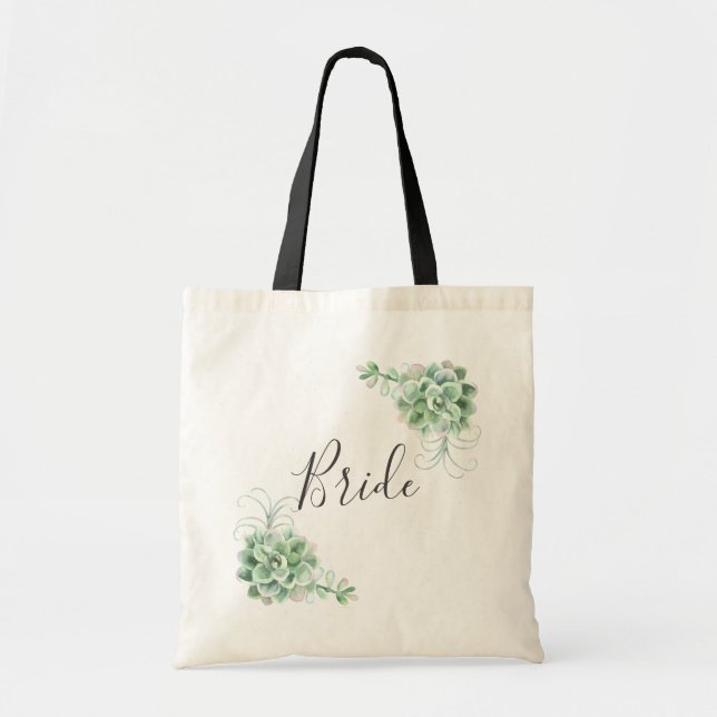 Bolsa Tote Noiva. Suculentes de aquarela. Cacto de casamento (Frente)