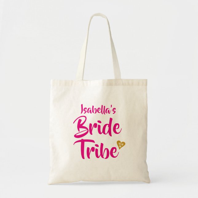 Bolsa Tote Noiva Tribo Ouro Data Coração Personalizado (Frente)