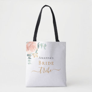 Bolsa Tote Noiva tribo rosa dourado floral eucalipto folhagem