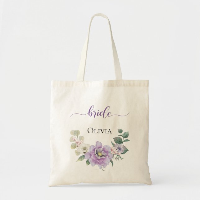 Bolsa Tote Noiva Watercolor Floral Peony Lavanda (Frente)