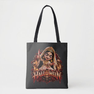 Bolsa Tote Noiva Zumbi Assustadora Impressão de Arte de Terro