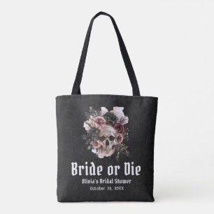 Bolsa Tote Noivado Floral de Halloween Caveira ou Morra Chá d