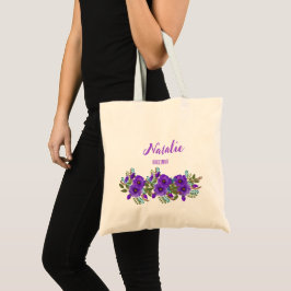Bolsa Tote Noivas roxas Boho verão floral aquarela