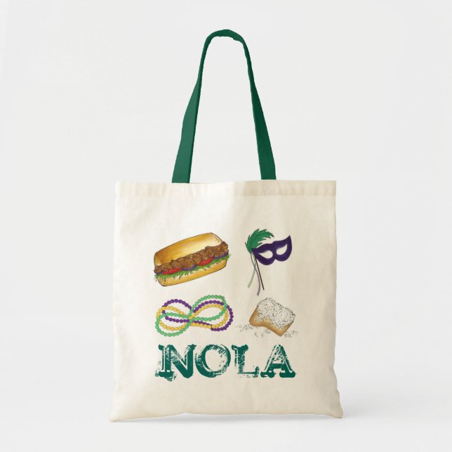 Bolsa Tote NOLA New Orleans Louisiana Mardi Gras Partido Miça (Frente)