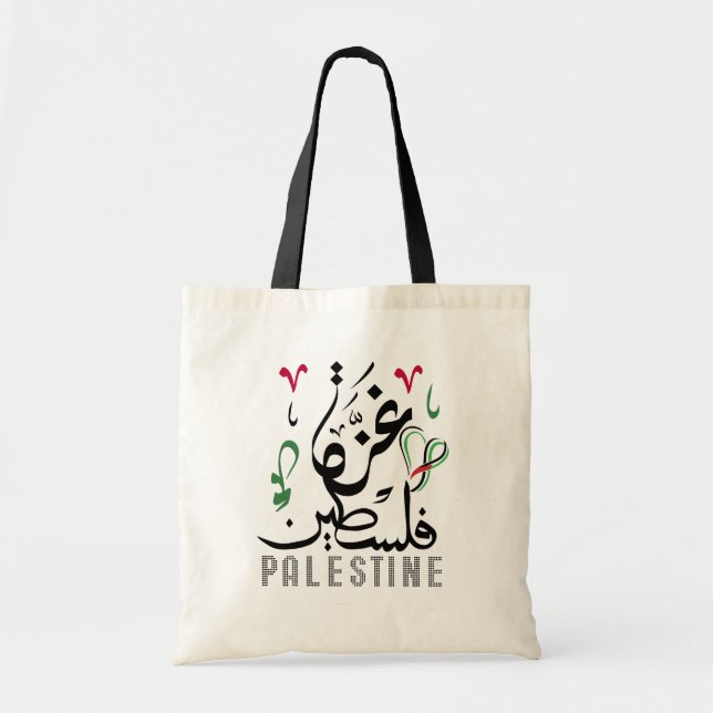 Bolsa Tote Nome Árabe Palestina e Gaza com bandeira palestina (Frente)