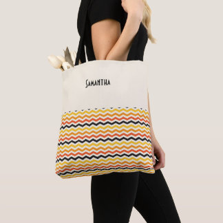 Bolsa Tote Nome Branco da Queda do Chevron no outono de Hallo