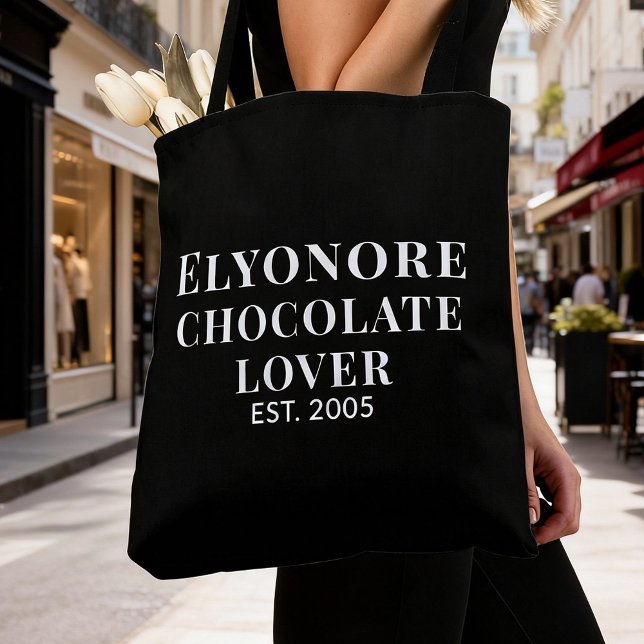 Bolsa Tote Nome Branco Estabelecido Amante de Chocolate (Criador carregado)