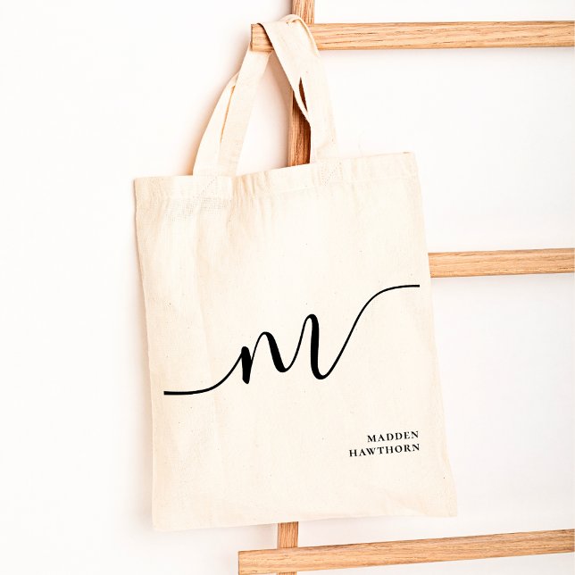 Bolsa Tote Nome Chic do Script de Monograma Moderno (Criador carregado)