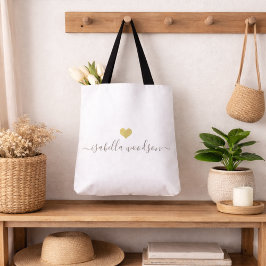Bolsa Tote Nome com Coração Dourado Moderno Script