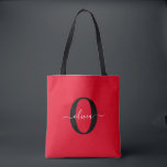 Bolsa Tote Nome com Letra Inicial Personalizada Vermelho Pret<br><div class="desc">Este monograma elegante e design de nome em letra cursiva estilosa podem ser dados como presente de aniversário, casamento, chá de noiva, aniversário de casamento, Dia das Mães ou qualquer ocasião. Ele pode ser personalizado com a inicial e o nome da pessoa. Você pode alterar a fonte, cor da fonte,...</div>