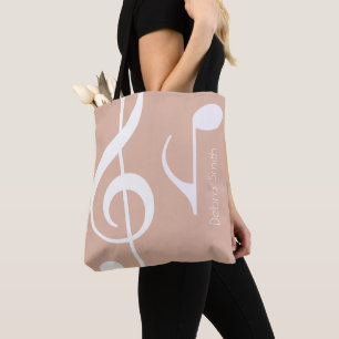 Bolsa Tote Nome com notas musicais Rosa empoeirado (ambos os