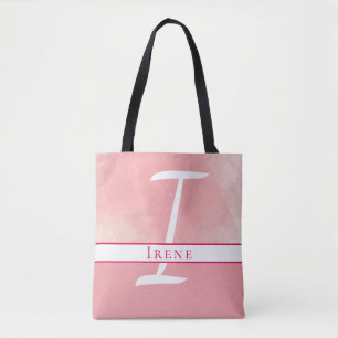 Bolsa Tote Nome cor-de-rosa da aguarela do monograma