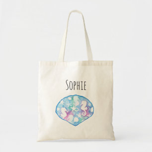 Bolsa Tote Nome customizável do cavalo marinho da aguarela