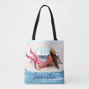 Bolsa Tote Nome da Aquarela Praia Sereid Afro-Americano