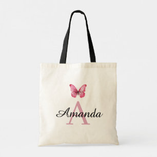 Bolsa Tote Nome da Borboleta Rosa Elegante Monograma