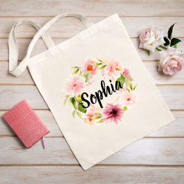 Bolsa Tote Nome da Bridesmaid das Flores de Água Rosa