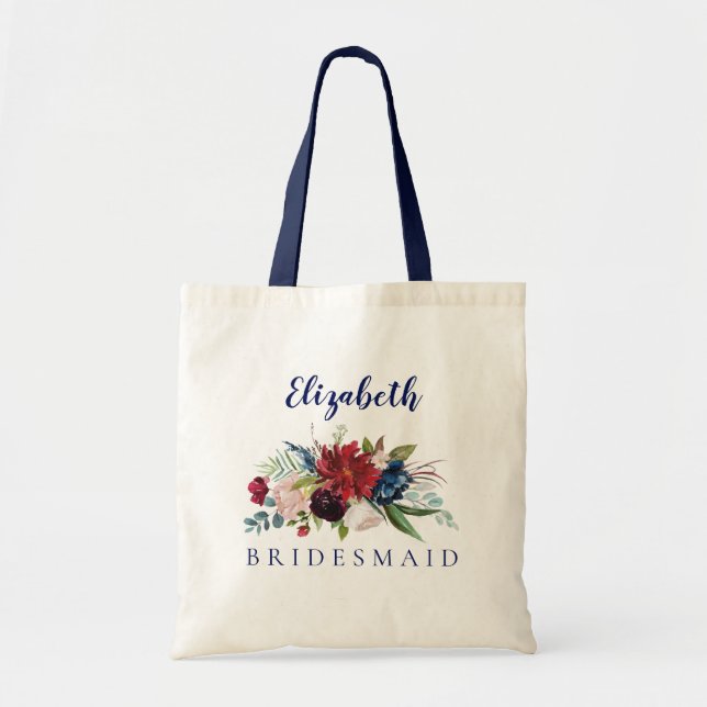 Bolsa Tote Nome da Bridesmaid do Buquê Floral (Frente)