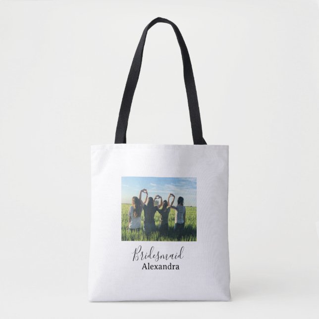 Bolsa Tote Nome da equipe da noiva caligrafia presente de fot (Frente)