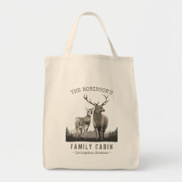 Bolsa Tote Nome da família Cabin Deer Pine Forest Mounts