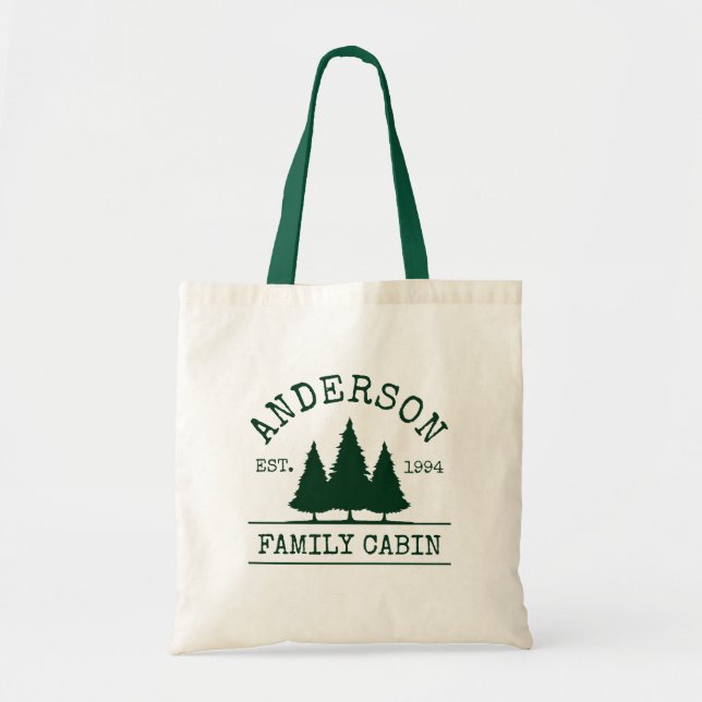 Bolsa Tote Nome da Família de Cabina Verde Floresta (Frente)