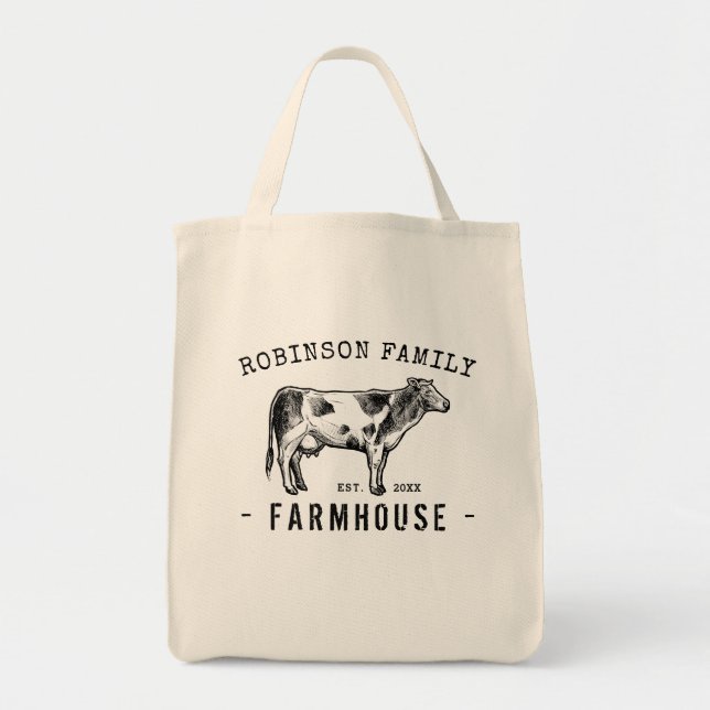 Bolsa Tote Nome da família Farmhouse Russe Dairy milk Cow (Frente)