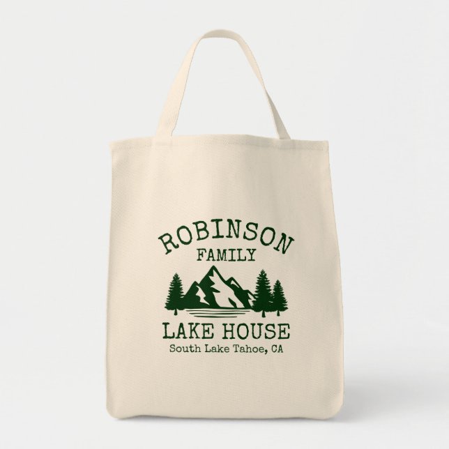 Bolsa Tote Nome da família Lago House Forest Silhouette (Frente)