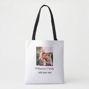 Bolsa Tote Nome da família Mensagem de foto texto feriado Mod
