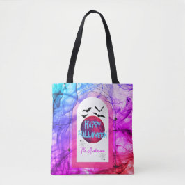 Bolsa Tote Nome da família Purple Pink Bat Modern Happy Hallo