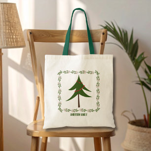 Bolsa Tote Nome da família Wreath da árvore de Natais vintage