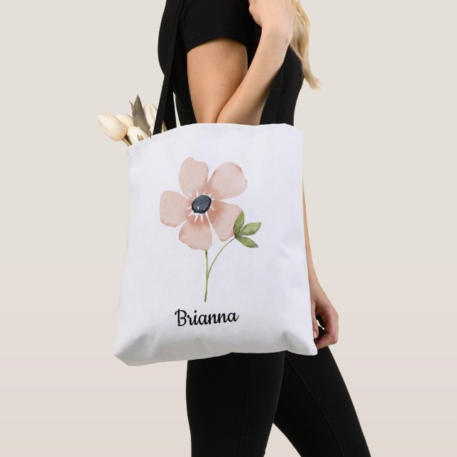 Bolsa Tote Nome da Flor de Aquarela Rosa (Close Up)