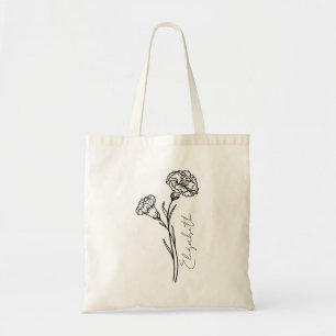 Bolsa Tote Nome da flor de nascimento de janeiro em carnídeo