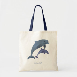 Bolsa Tote Nome da ilustração de golfinhos salpicantes