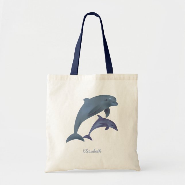 Bolsa Tote Nome da ilustração de golfinhos salpicantes (Frente)