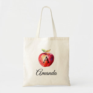 Bolsa Tote Nome da Maçã Vermelha com Aquarela Monograma