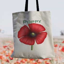 Bolsa Tote Nome da Poppy Vermelha Moderna Tote Floral
