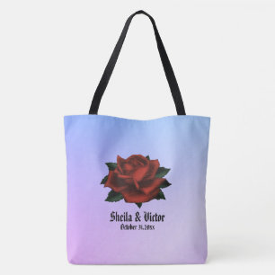 Bolsa Tote Nome da Rosa vermelha Gótica e Casamento Roxo