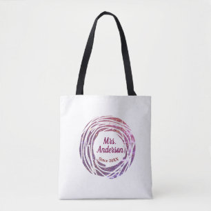Bolsa Tote nome da sra rosa borda lilás desde ano casamento n