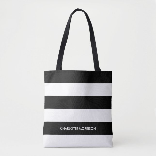 Bolsa Tote Nome das bandas modernas monograma preto e branco (Frente)