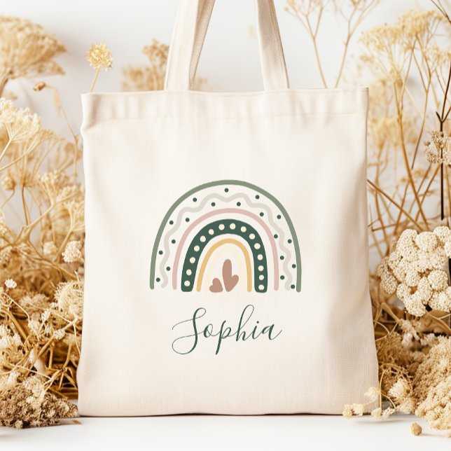 Bolsa Tote Nome das Crianças Boho Arco-íris Pontos Tons Terro (Criador carregado)
