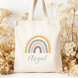 Bolsa Tote Nome das Crianças Boho Pastel Tons Terrosos