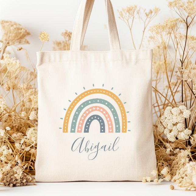 Bolsa Tote Nome das Crianças Boho Pastel Tons Terrosos (Criador carregado)