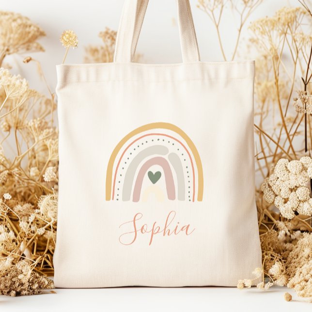 Bolsa Tote Nome das Crianças Boho Tons Terrosos Pastel (Criador carregado)