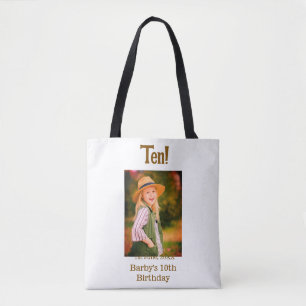 Bolsa Tote nome data foto de 10º aniversário simples marrom b