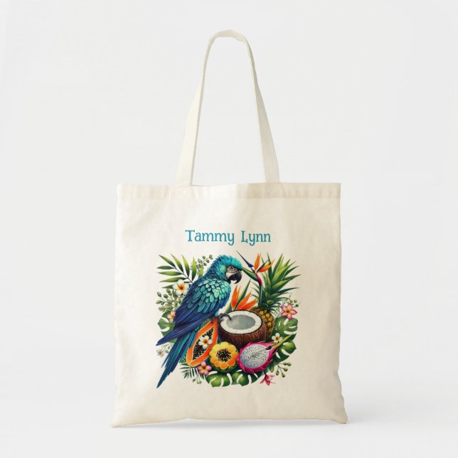 Bolsa Tote Nome de adição de ave tropical (Frente)