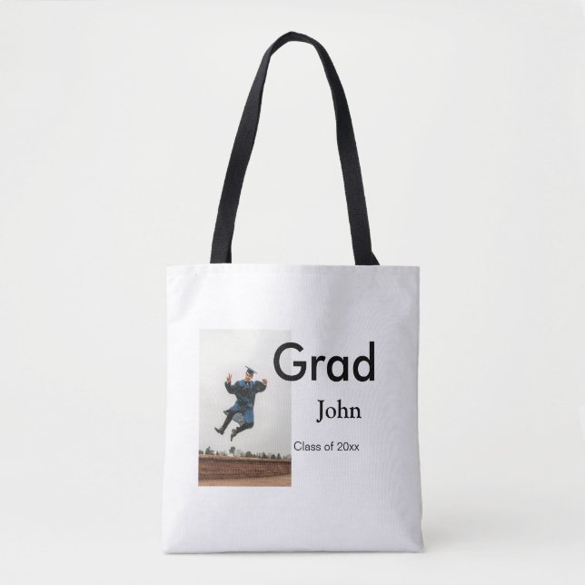 Bolsa Tote nome de adição de garoto data ano texto QR felicit (Frente)