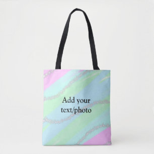 Bolsa Tote Nome de adição do pastel cintilante verde-rosa azu