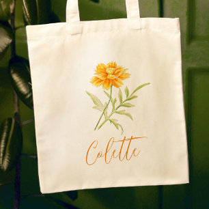 Bolsa Tote Nome de arte de cor de laranja queimada flor de co
